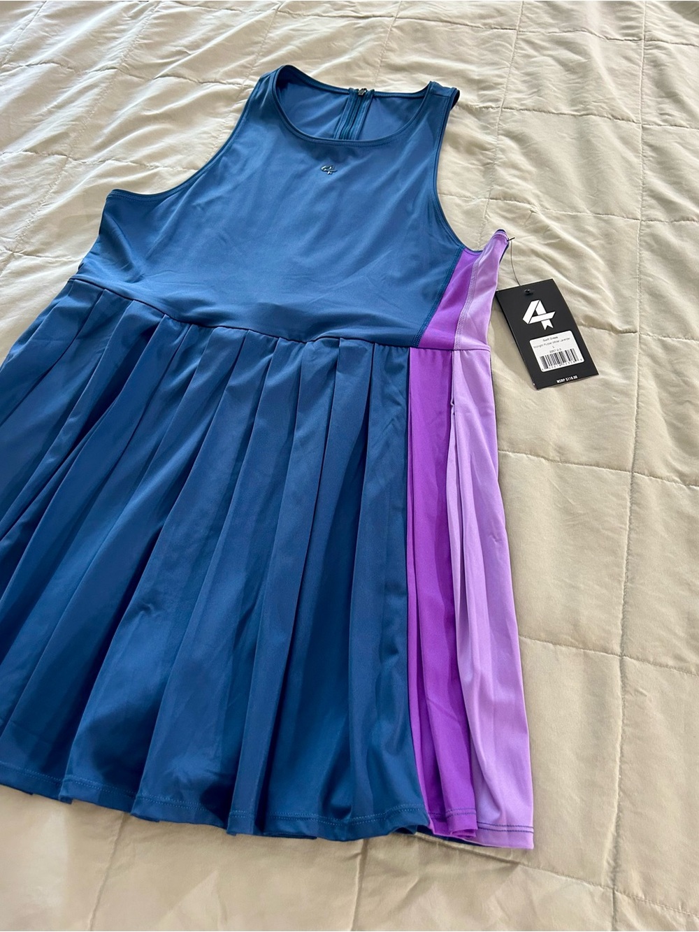 FourLaps Swift Dress Blue Pleated Tennis Dress, Purple Panel, Women’s Large - Picture 6 of 16